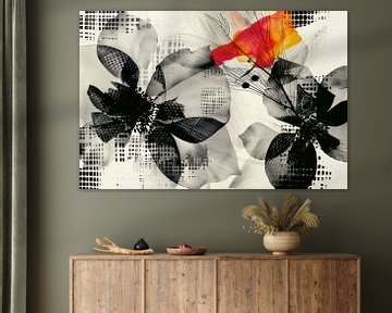 Abstract, zwart-wit met kleur, bloemen -3 van Joriali Abstract