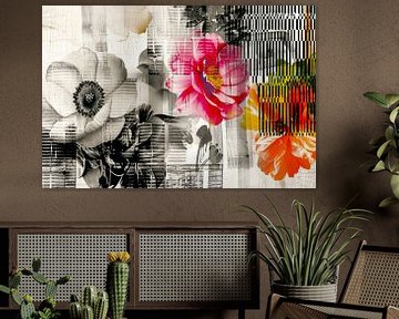 Abstract, zwart-wit met kleur, bloemen -4 van Joriali Abstract