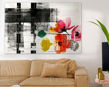 Abstract, zwart-wit met kleur, bloemen -5 van Joriali Abstract