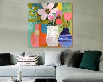 Kleurrijke Bloemstilleven in Moderne Vazendecoratie van Color Square