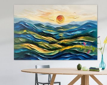 Abstract Landschap Schilderij | Schilderij Zonsondergang van AiArtLand
