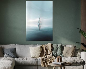 Océan calme, bateau simple
