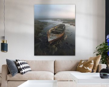 Eenzame boot aan de kust