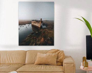 bateau, eau, scène minimaliste
