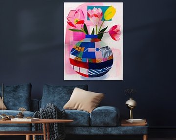Kleurrijk stilleven van een vaas met bloemen van Studio Allee