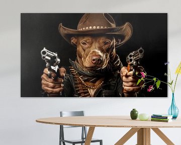 Cowboy pitbull met 2 pistolen panorama van TheXclusive Art