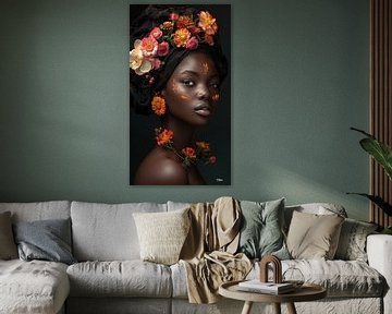 afrikaanse vrouw met bloemen van Gelissen Artworks