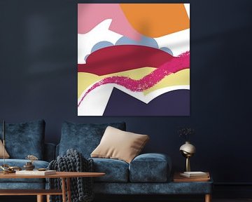 Modern abstract vrije vormen in heldere kleuren no 6 van Sonja Kemp