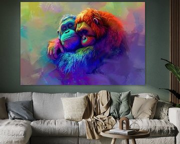 Apen Knuffel Kleurrijk | Primate Cuddle van Blikvanger Schilderijen