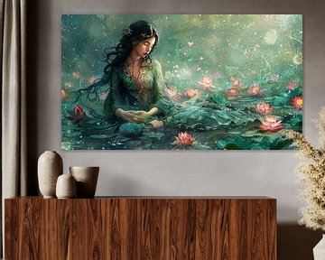 vrouw met lotusbloemen van Egon Zitter