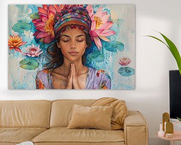 vrouw met lotusbloemen van Egon Zitter