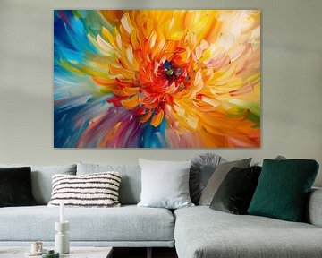 Abstract painting of colourful chrysanthemum by Art & Soul Creations