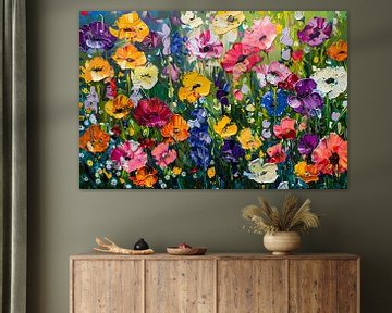 Kleurrijk schilderij van bloemenweide van Art & Soul Creations