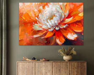Abstracte schilderij van een oranje en witte bloem van Art & Soul Creations