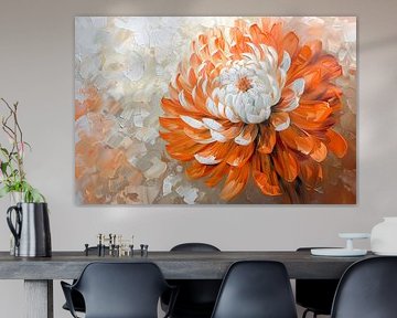 Abstract schilderij van oranje en witte bloem