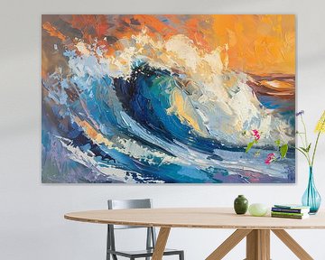 Kleurrijke abstracte schilderij van oceaangolf