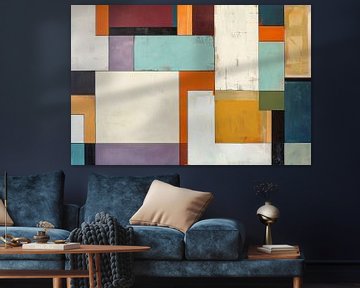 Kleurrijke abstracte geometrische rechthoeken kunstwerk van De Muurdecoratie