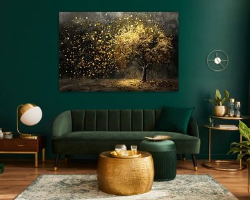 Abstracte boom met gouden bladeren kunst van Art & Soul Creations