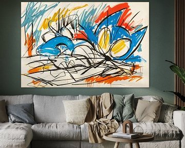 Abstracte kleurrijke kat schilderij in moderne stijl van Art & Soul Creations