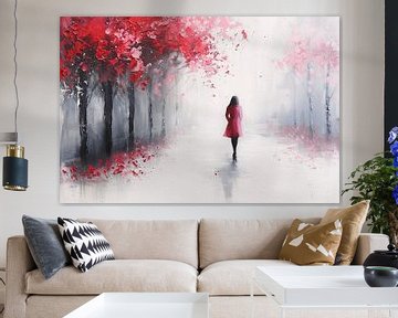 Vrouw wandelend in een herfstlandschap van Art & Soul Creations