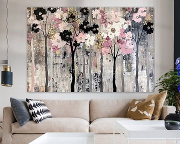 Abstract modern trees with flowers by Art & Soul Creations