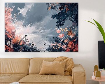 Surrealistisch Bloemen en Strand Landschap Schilderij van Art & Soul Creations