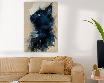 Schilderij, portret, kat, impressionisme van Peter Pen Tekeningen