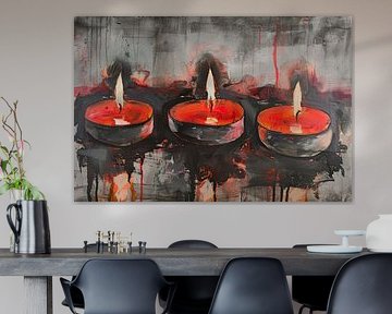 Abstract schilderij van brandende kaarsen