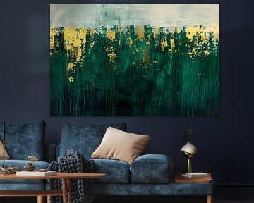 Abstract groen en goud kunst schilderij van Art & Soul Creations