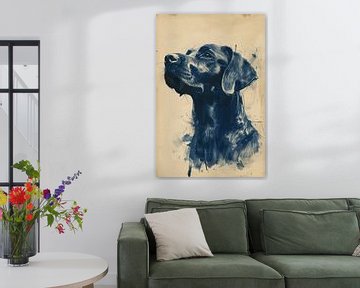 Tekening, chinese inkt, aquarel, hond -2 van Peter Pen tekeningen en schilderijen