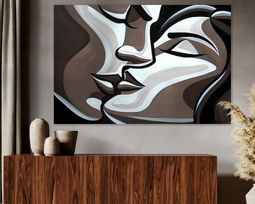 Modern abstract artwork of kissing faces by Art & Soul Creations