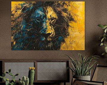 Dynamisch abstract schilderij van een leeuw van De Muurdecoratie