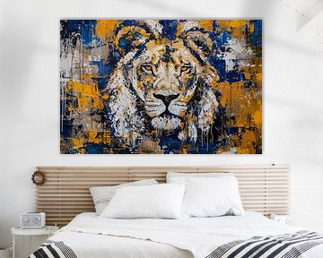 Abstract painting of a colourful lion