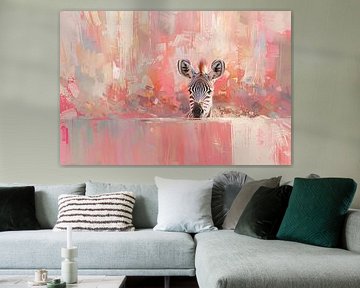 Zebra in colourful abstract art environment