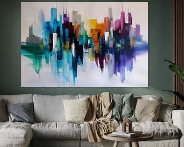 Kleurrijke abstracte skyline met reflecties van Art & Soul Creations