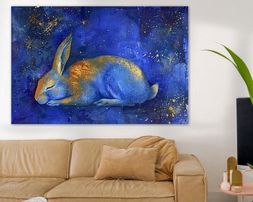Dromerig konijn onder sterrenhemel schilderij van Art & Soul Creations