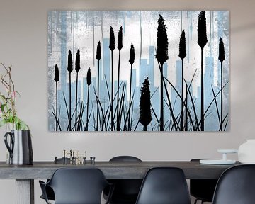 Minimalistisch silhouet van planten en skyline
