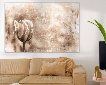 Minimalist sepia line drawing of tulip by Art & Soul Creations