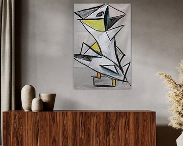 Abstract geometrisch vogel kunstwerk met kleuren van De Muurdecoratie