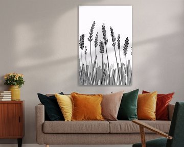 Minimalistische schwarz-weiße Lavendelzeichnung von Art & Soul Creations