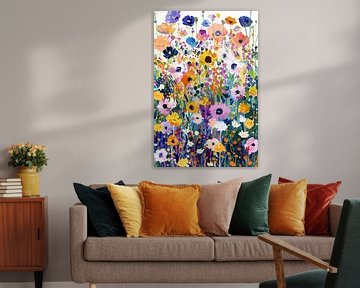 Kleurvol schilderij van bloemenveld in bloei van Art & Soul Creations