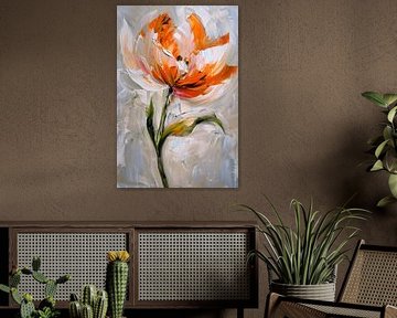 Abstract bloemschilderij met oranje tinten