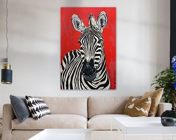 Zebra tegen een levendige rode achtergrond van Art & Soul Creations