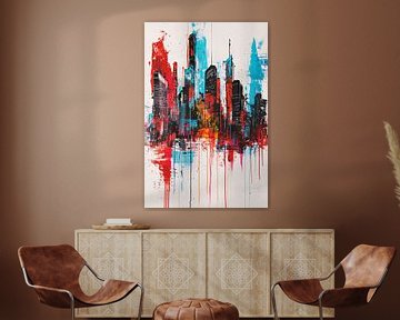 Abstract schilderij van stadsgezicht met kleuren van Art & Soul Creations