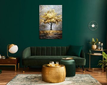 Majestueuze gouden boom in abstract landschap van Art & Soul Creations