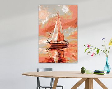 Zeilboot bij zonsondergang digitale kunst van Art & Soul Creations