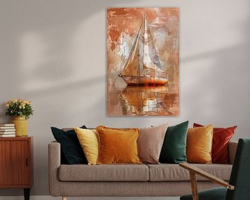 Abstracte zeilboot op reflecterend water van Art & Soul Creations