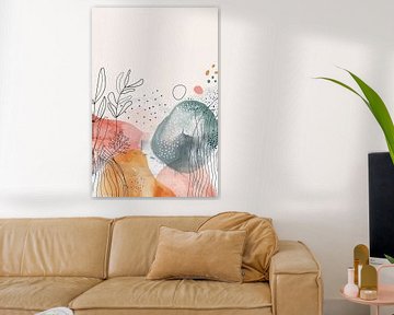Moderne abstracte kunst met aquarel en lijntekeningen van Art & Soul Creations
