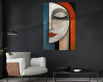 Kubistisch schilderij van vrouw met gesloten ogen van Art & Soul Creations