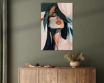 Modernes Porträt einer eleganten Frau mit Blättern von Art & Soul Creations